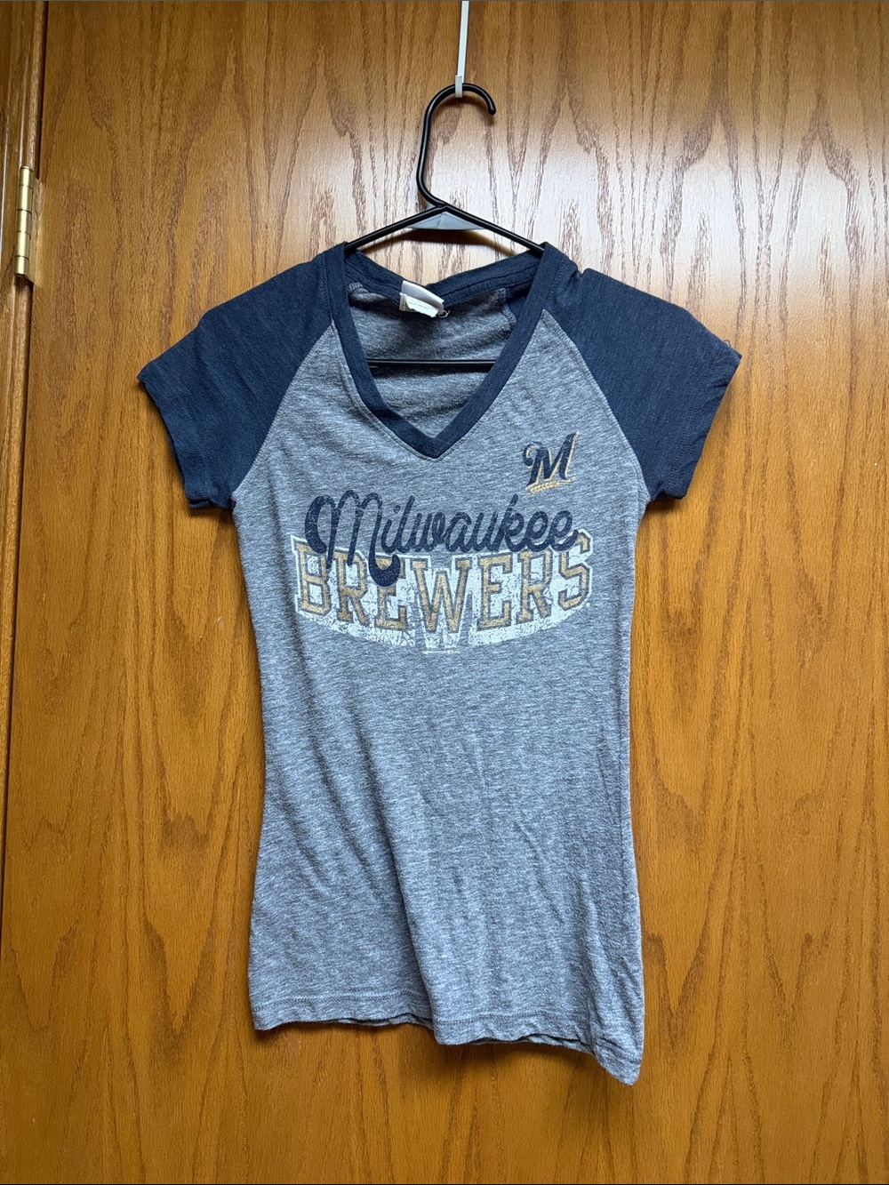 Genuine Merchandise Gray & Navy Milwaukee Brewers V-Neck Raglan Tee